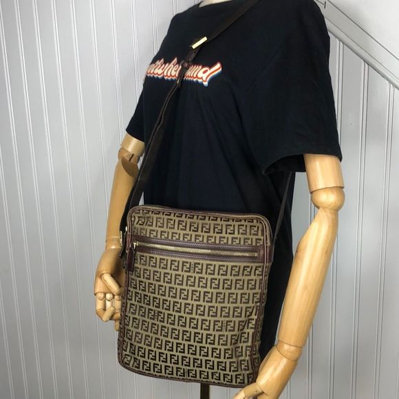 FENDI Zucca Canvas & Leather Crossbody Messenger Shoulder Bag Large Size Vintage - Picture 16 of 17